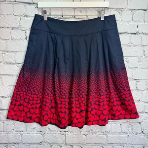 Talbots Navy Blue Skirt A-Line Pleated Red Heart Pattern Print Cotton Size 10